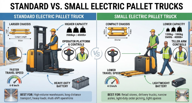 Standard vs. Small Electric Pallet Trucks: What Size Do You Need?