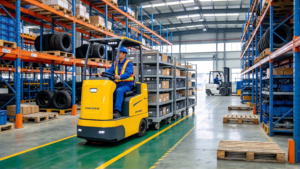 Electric tugger reducing manual cart handling in a warehouse