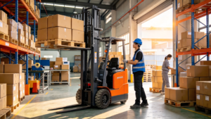 Electric pallet stacker for logistics centers