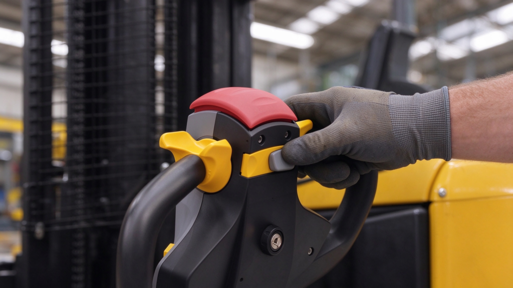 Electric stacker control handle and operating buttons